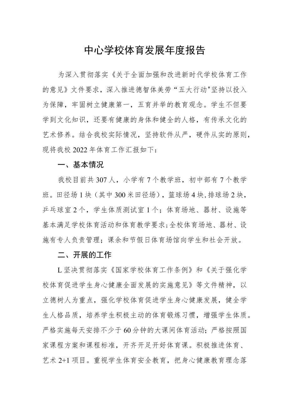 中心学校体育发展年度报告.docx_第1页