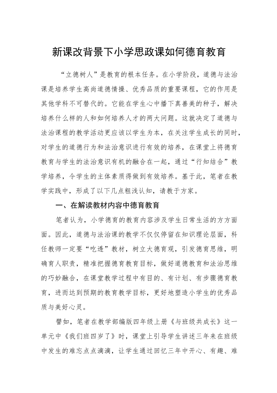 新课改背景下小学思政课如何渗透德育教育.docx_第1页