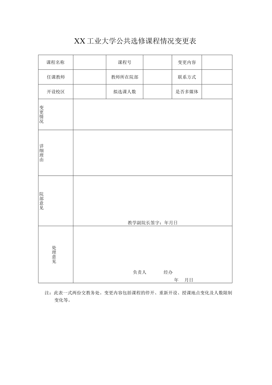 XX工业大学公共选修课程情况变更表.docx_第1页