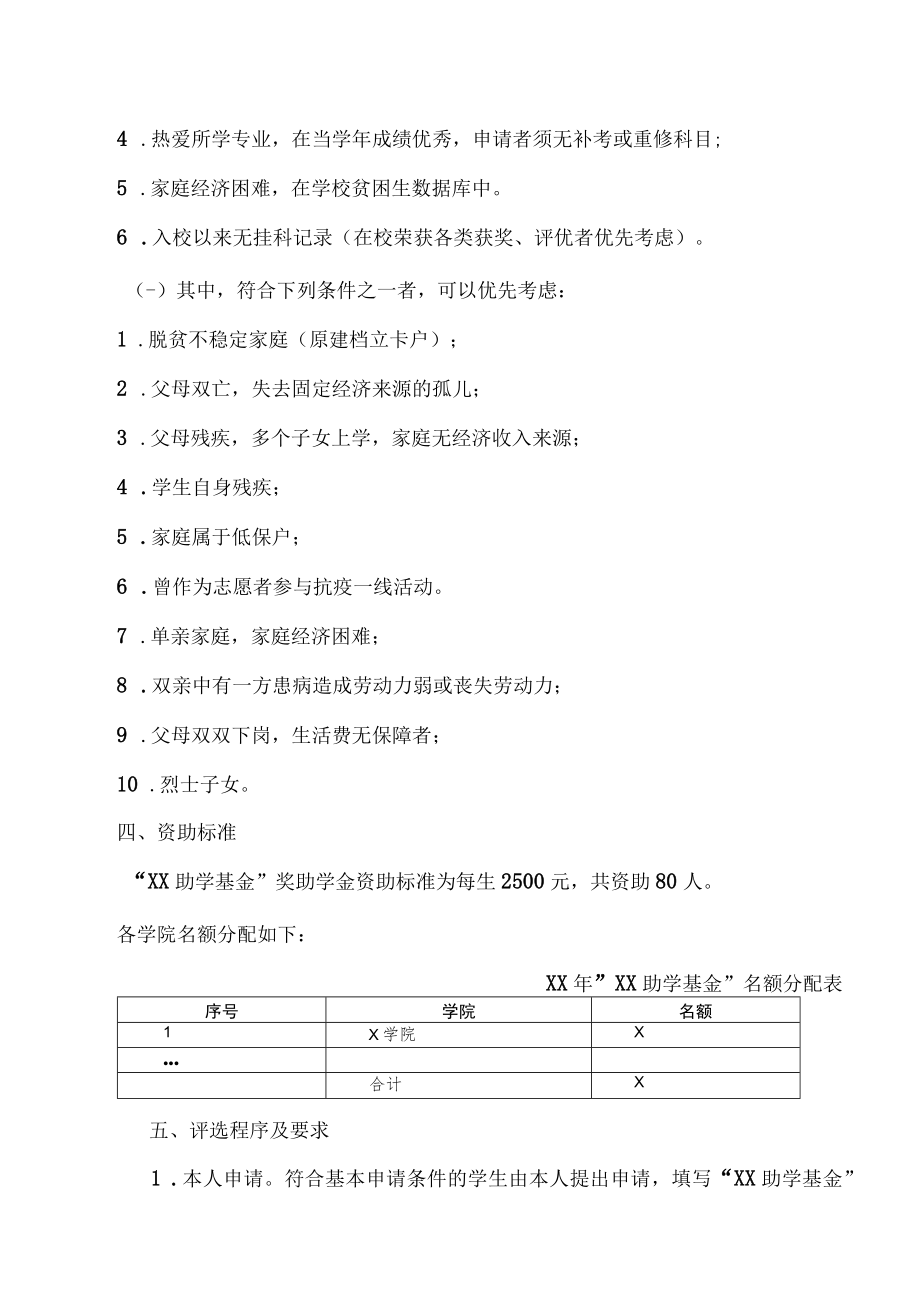 XX科技学院关于组织开展XX年“XX助学基金”评选的通知.docx_第2页