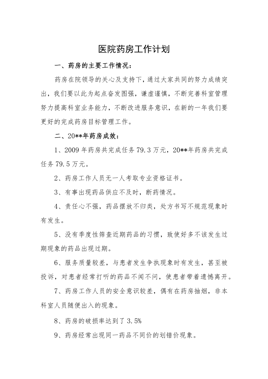 医院药房工作计划.docx_第1页