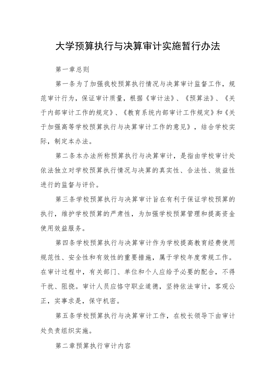 大学预算执行与决算审计实施暂行办法.docx_第1页