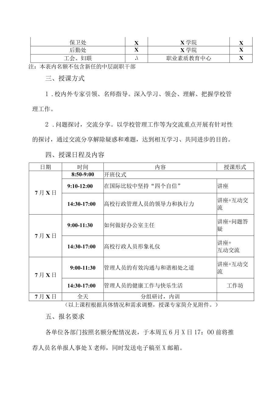 XX高等职业技术学院关于举办行政管理人员管理能力提升202X年研修班的通知.docx_第2页