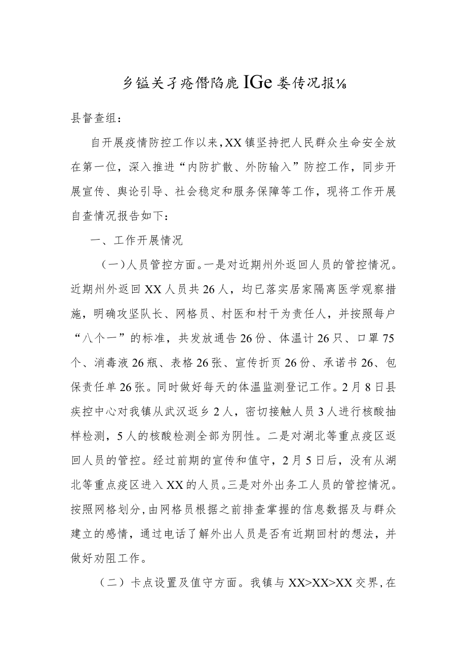 乡镇疫情防控工作自查总结报告.docx_第1页