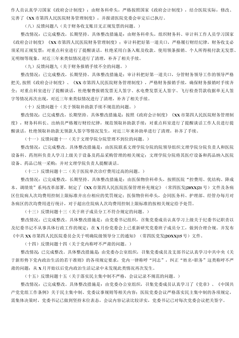 中共XX市第四人民医院党委关于巡察整改进展情况的通报.docx_第2页