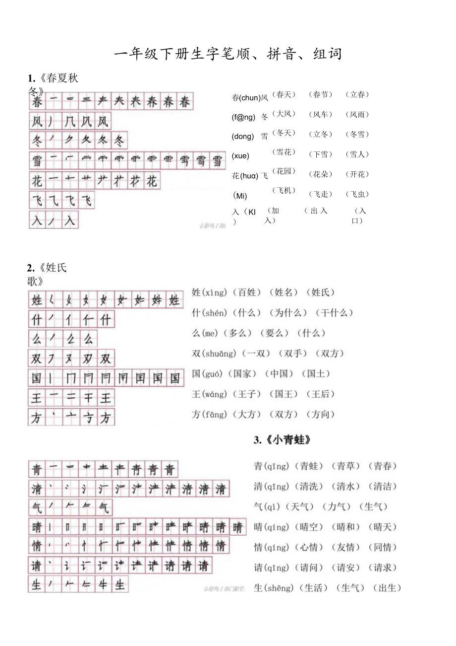 一年级下册生字笔顺、拼音、组词.docx_第1页