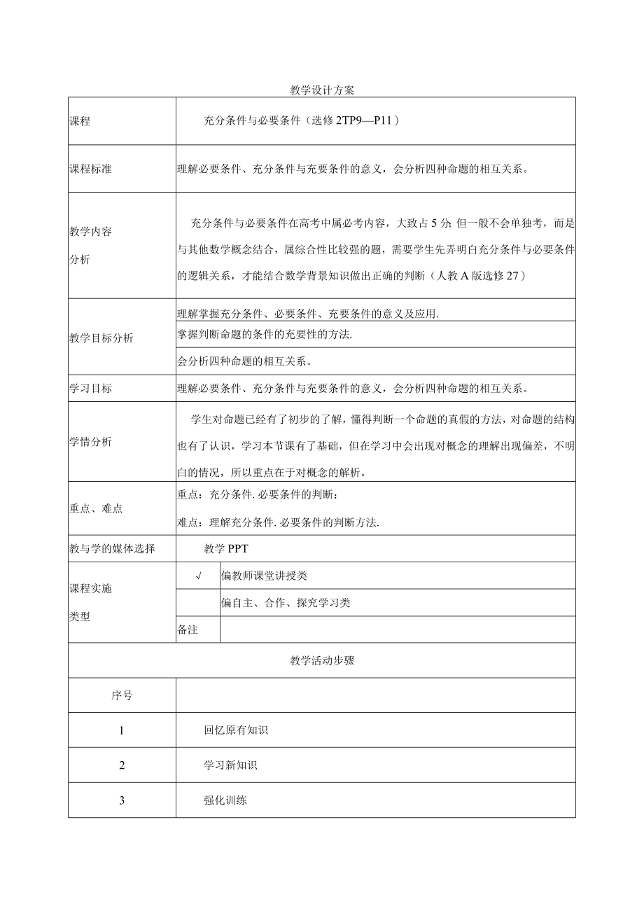 充分条件与必要条件教学设计方案.docx_第1页