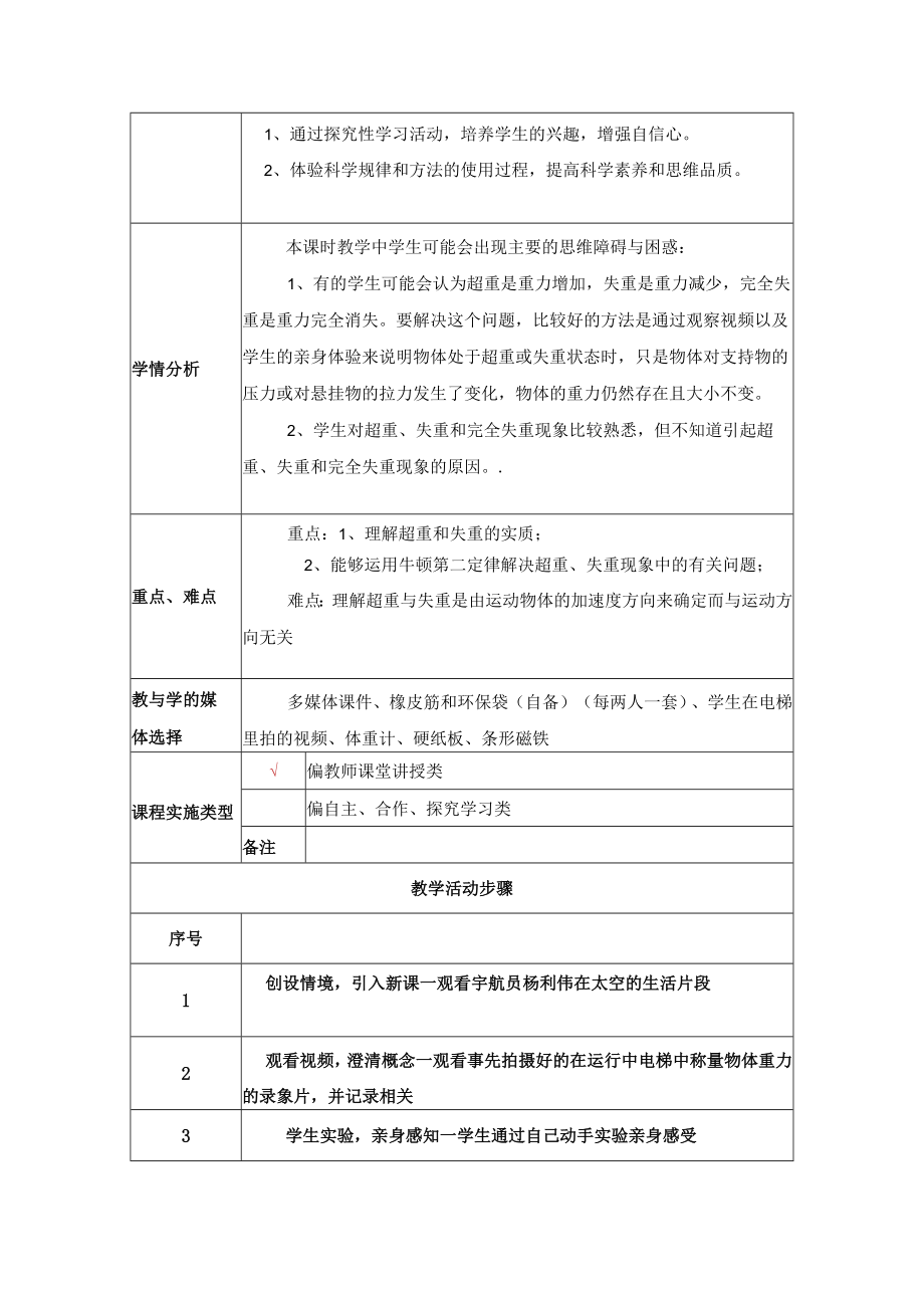 超重与失重 教学设计.docx_第2页