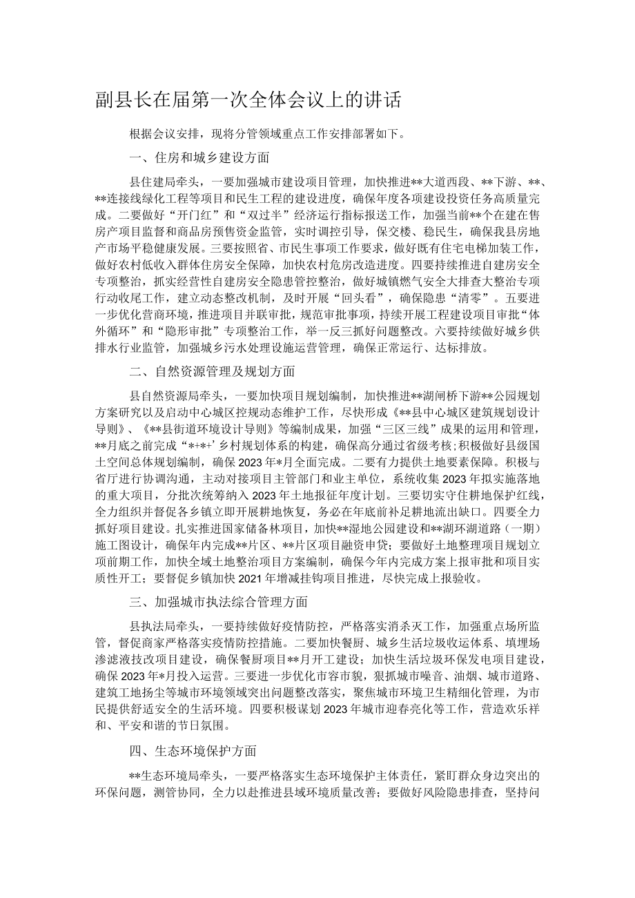 副县长在届第一次全体会议上的讲话.docx_第1页