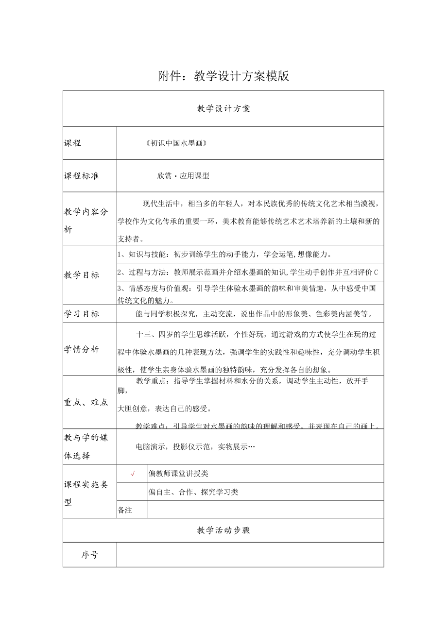 初识 中国水墨画 教学设计.docx_第1页