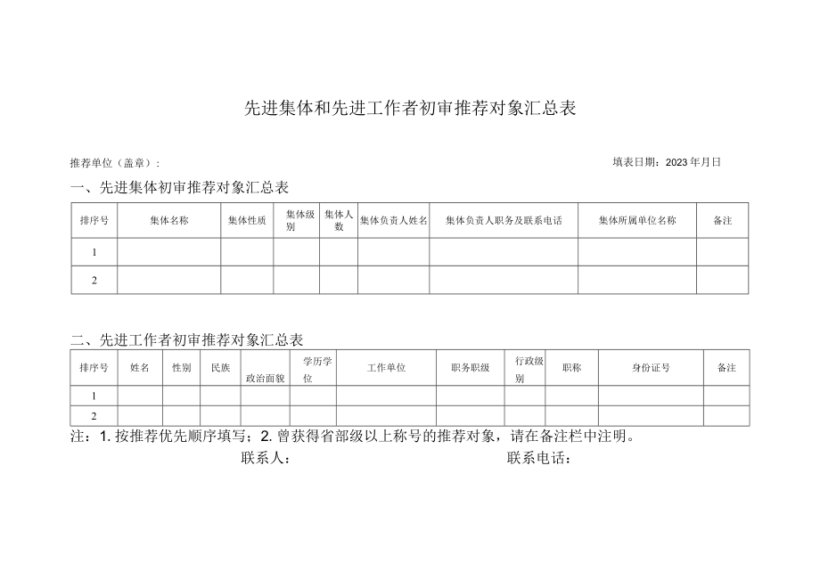 先进集体和先进工作者初审推荐对象汇总表.docx_第1页