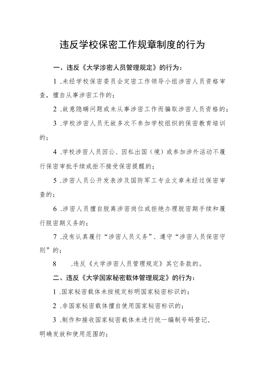 违反学校保密工作规章制度的行为.docx_第1页