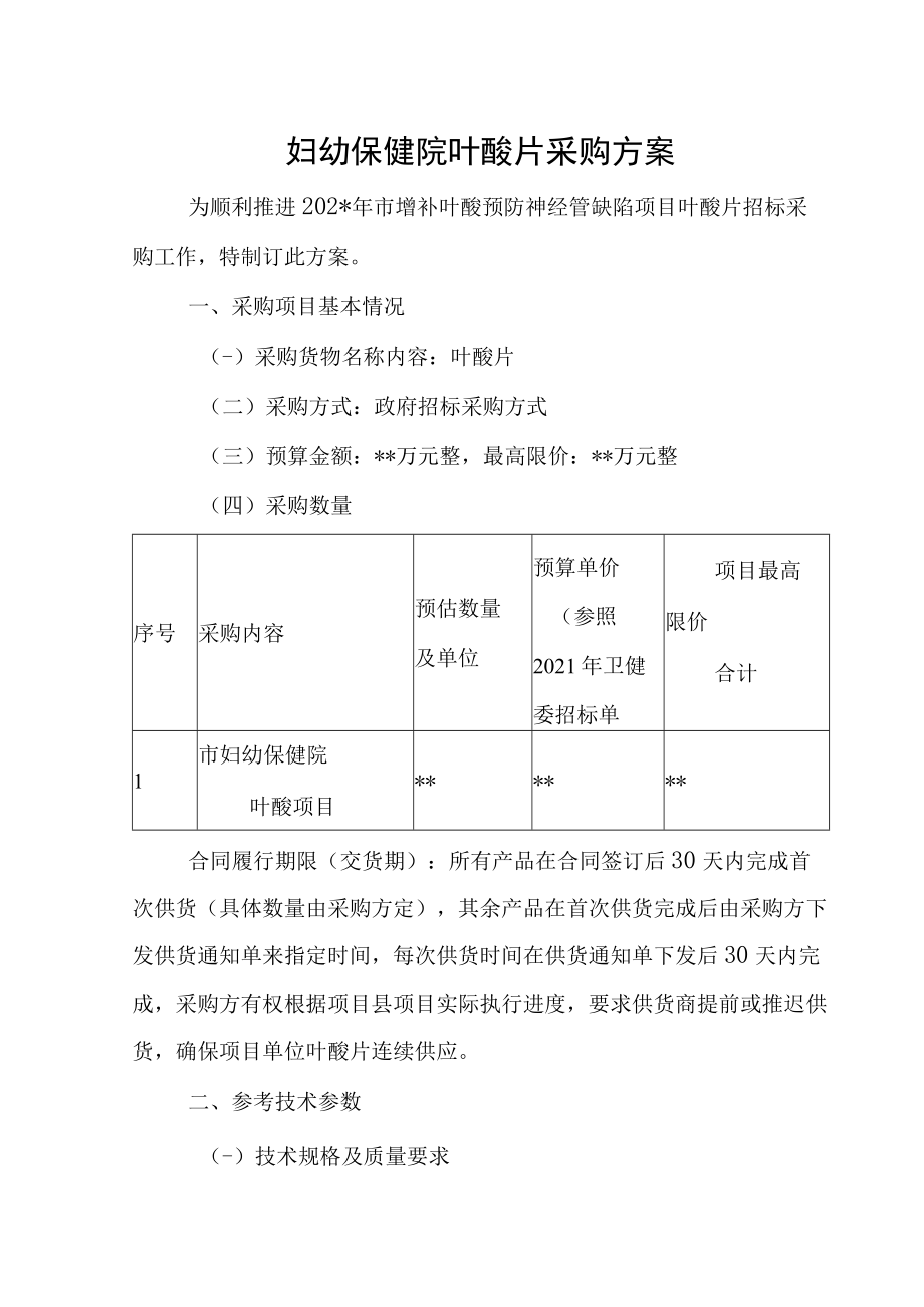 妇幼保健院叶酸片采购方案.docx_第1页