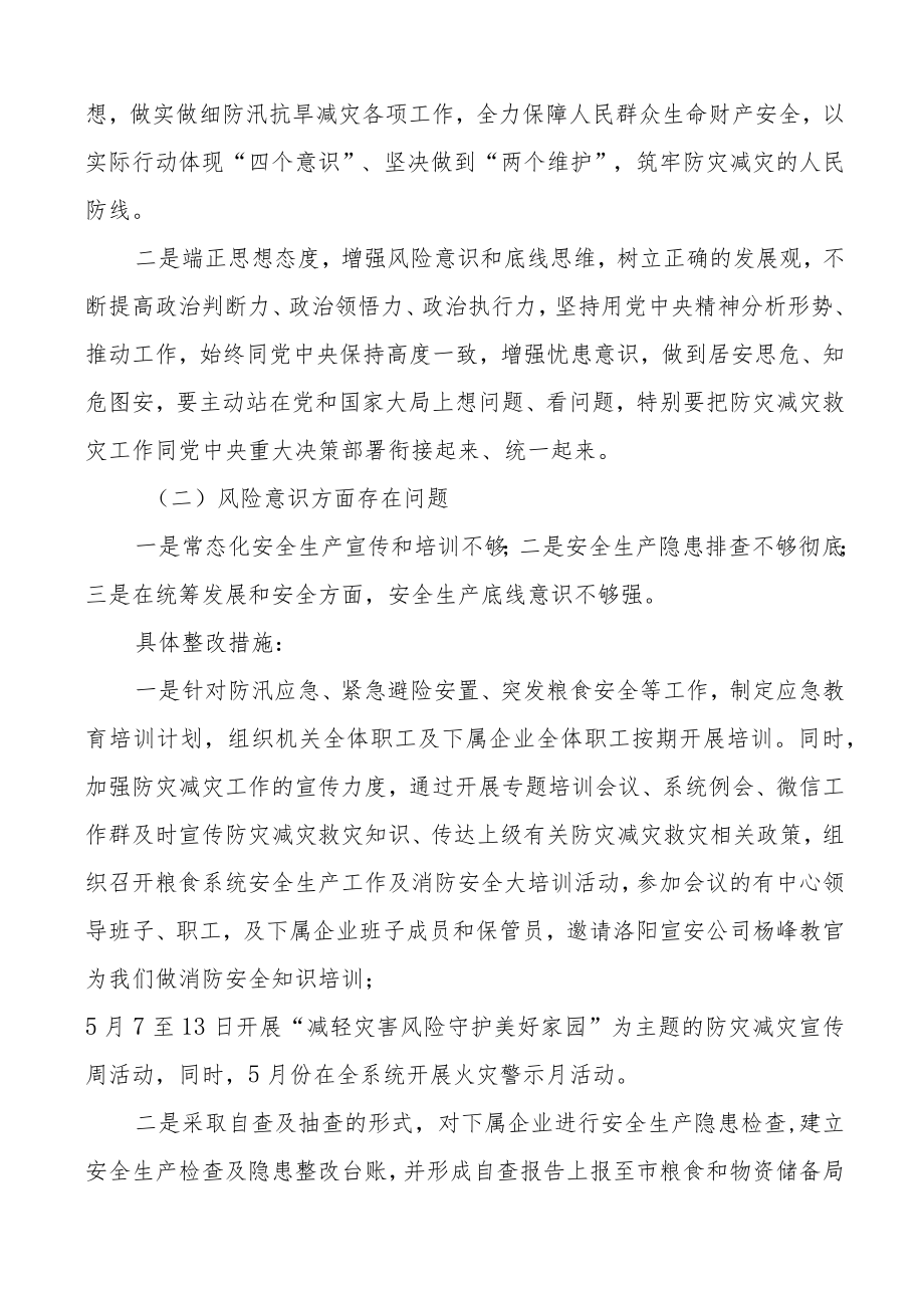 某地7.20特大暴雨灾害追责问责案件以案促改专题民主生活会召开情况报告范文含存在问题和整改措施工作汇报总结.docx_第3页