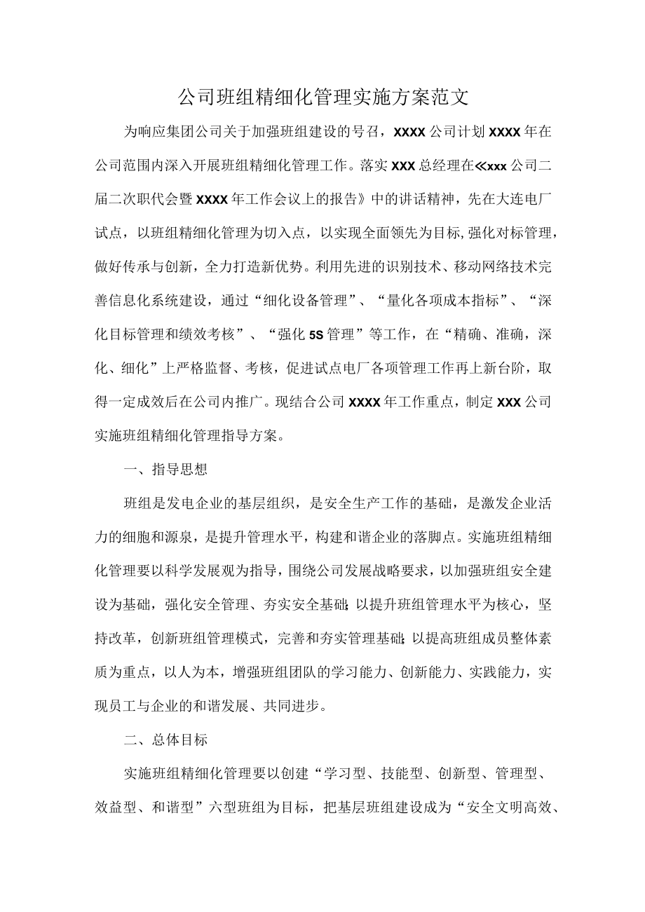 公司班组精细化管理实施方案范文.docx_第1页