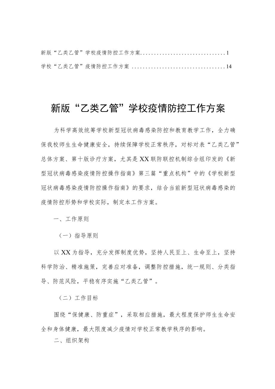 新版“乙类乙管”学校疫情防控工作方案（共2篇）.docx_第1页