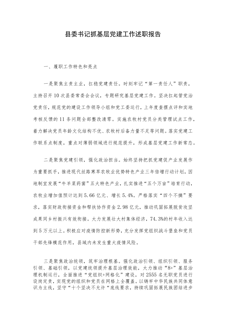 县委书记抓基层党建工作述职报告.docx_第1页