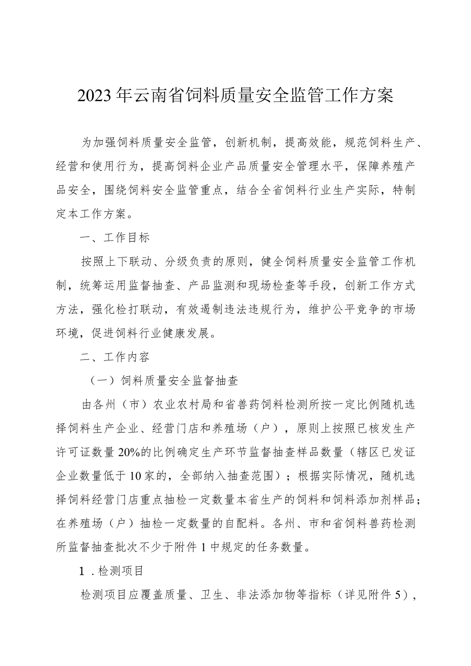 2023年云南省饲料质量安全监管工作方案.docx_第1页