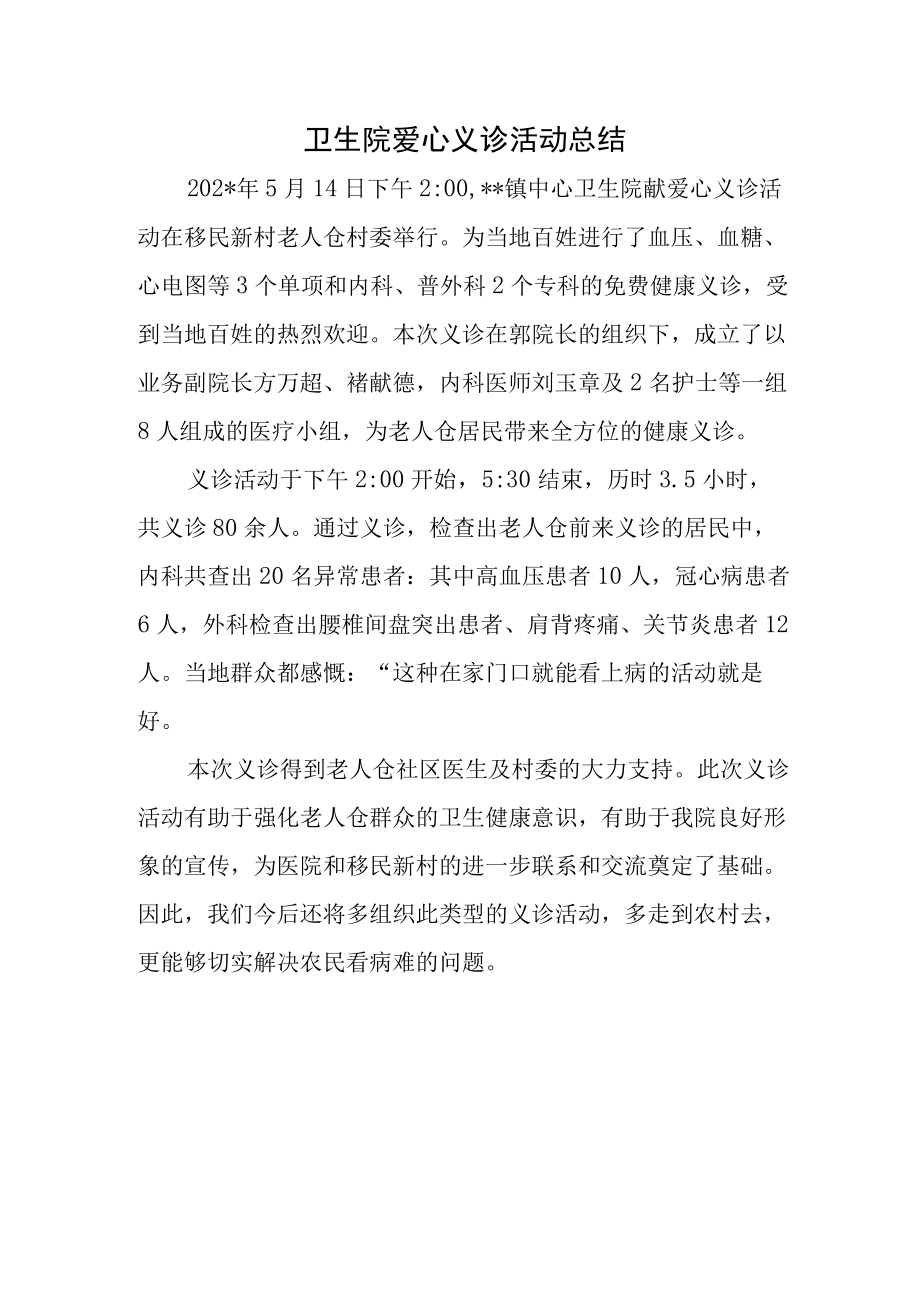 卫生院爱心义诊活动总结.docx_第1页