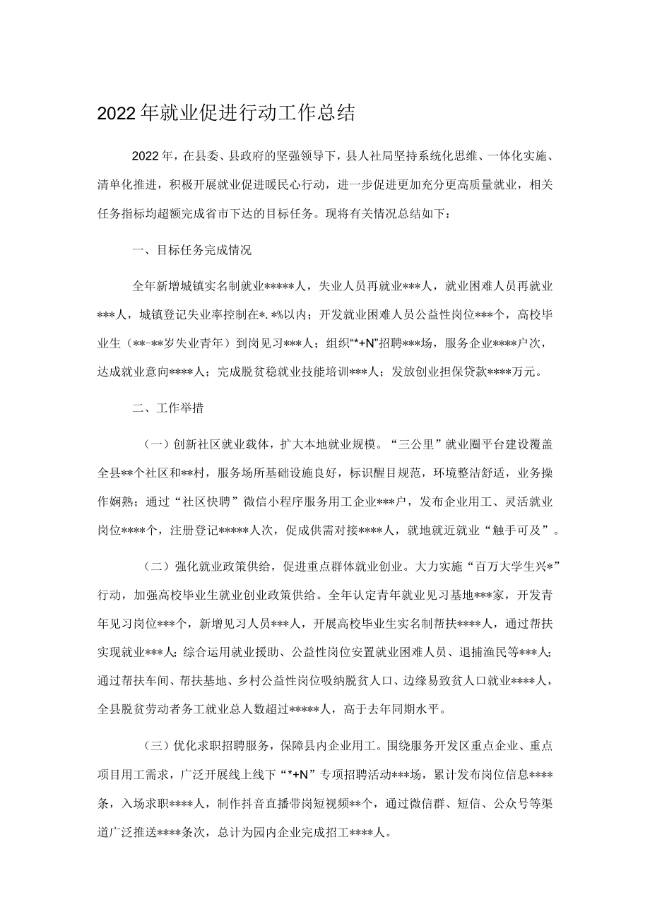 2022年就业促进行动工作总结.docx_第1页