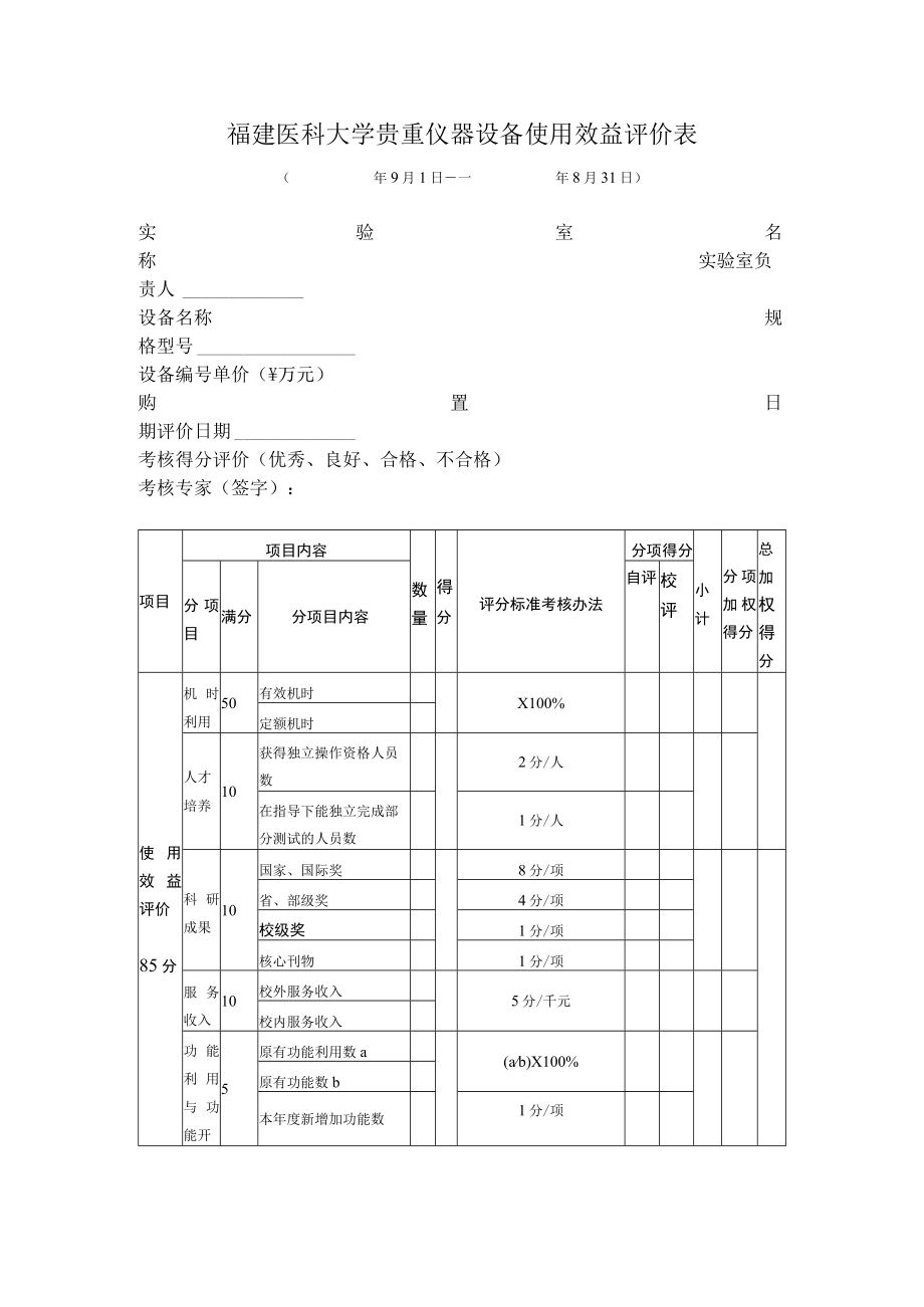 福建医科大学贵重仪器设备使用效益评价表.docx_第1页