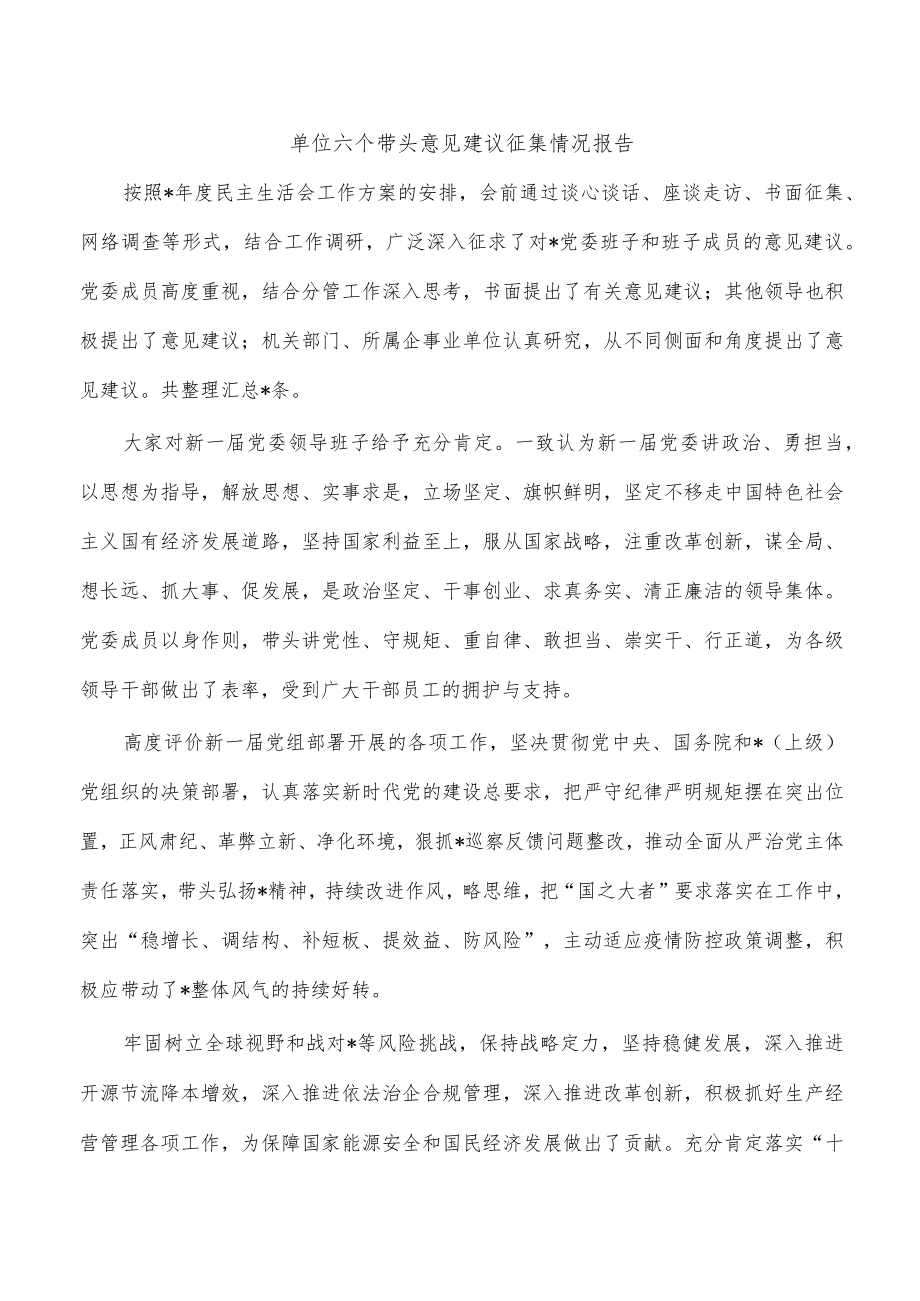 单位六个带头意见建议征集情况报告.docx_第1页