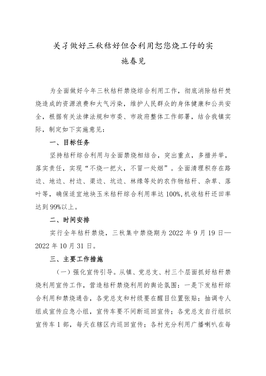 关于做好三秋秸秆综合利用和禁烧工作的实 施 意 见.docx_第1页