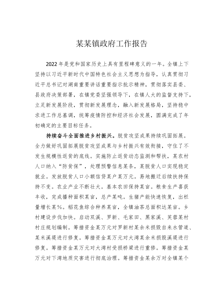 某某镇政府工作报告.docx_第1页