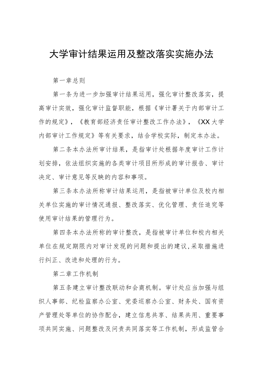 大学审计结果运用及整改落实实施办法.docx_第1页