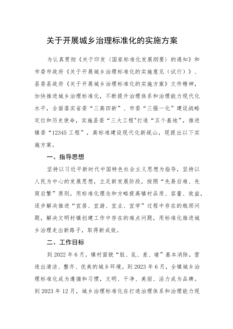 关于开展城乡治理标准化的实施方案.docx_第1页