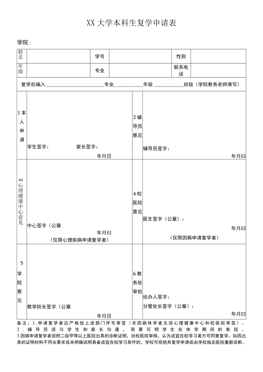 大学本科生复学申请表及办理流程.docx_第1页