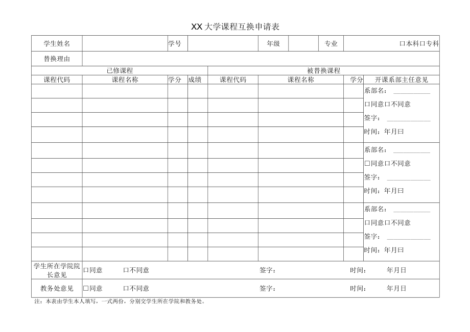 XX大学课程学分互换申请表.docx_第1页