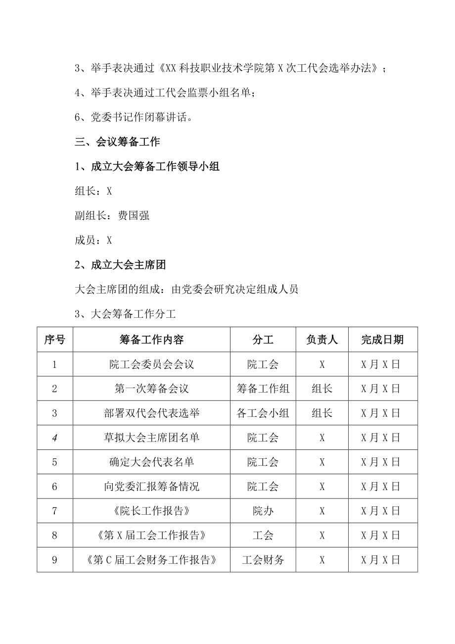 XX科技职业技术学院关于召开第X次双代会的筹备方案.docx_第3页