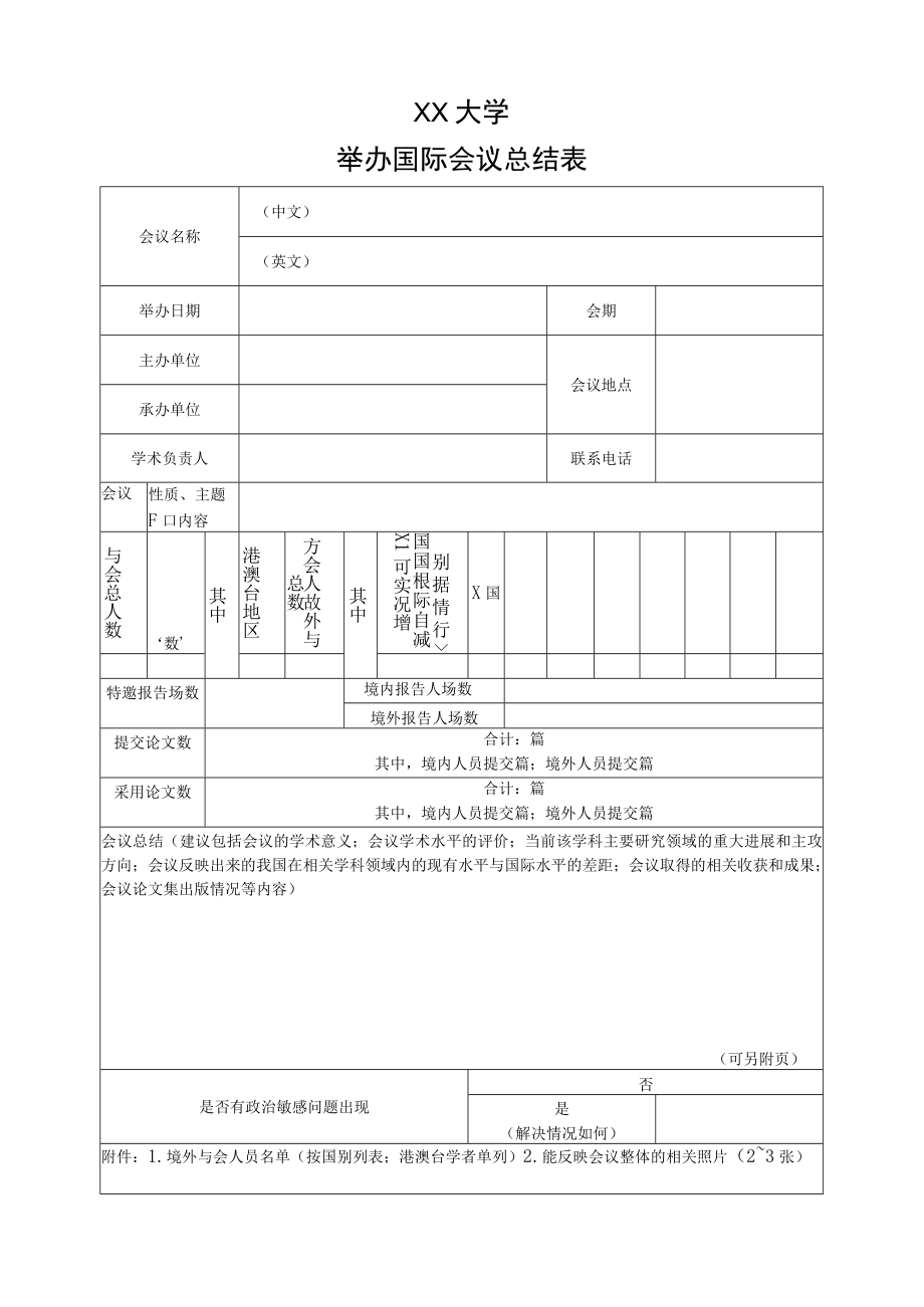 XX大学举办国际会议总结表.docx_第1页