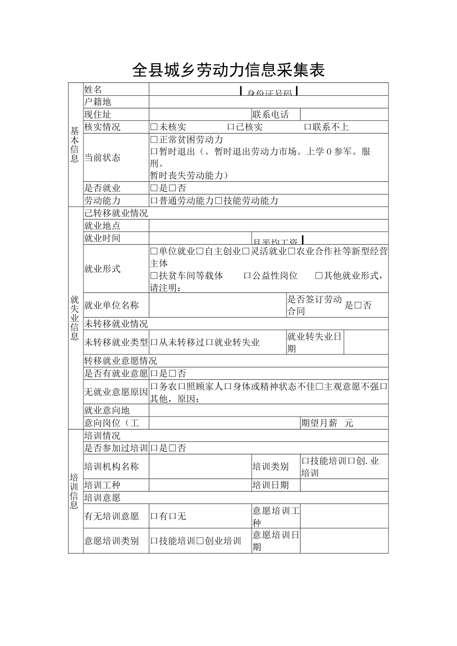 全县城乡劳动力信息采集表.docx_第1页