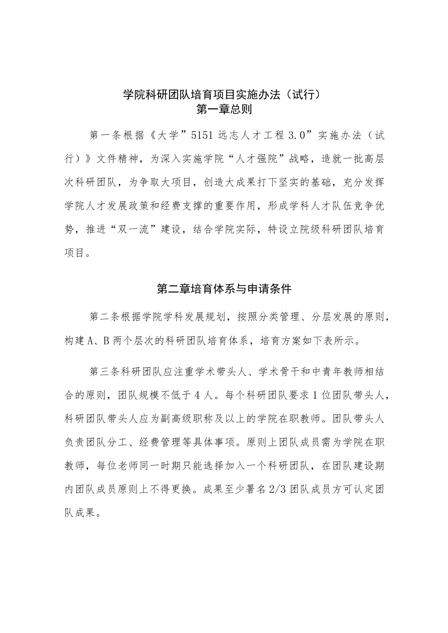 学院科研团队培育项目实施办法（试行）.docx_第1页