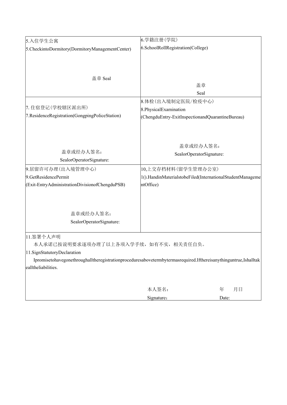 XX大学留学生新生入学报到表.docx_第2页