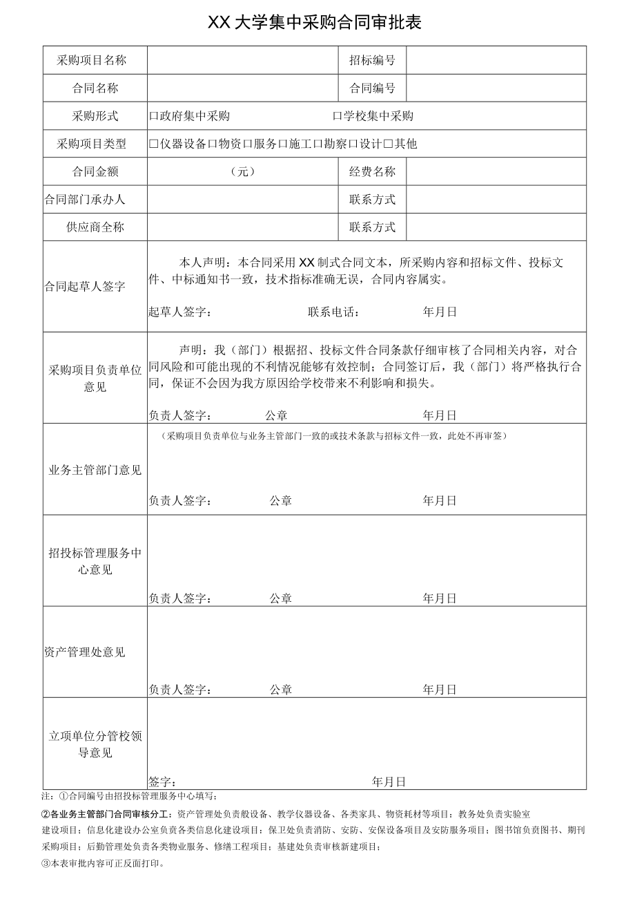 XX大学集中采购合同审批表.docx_第1页