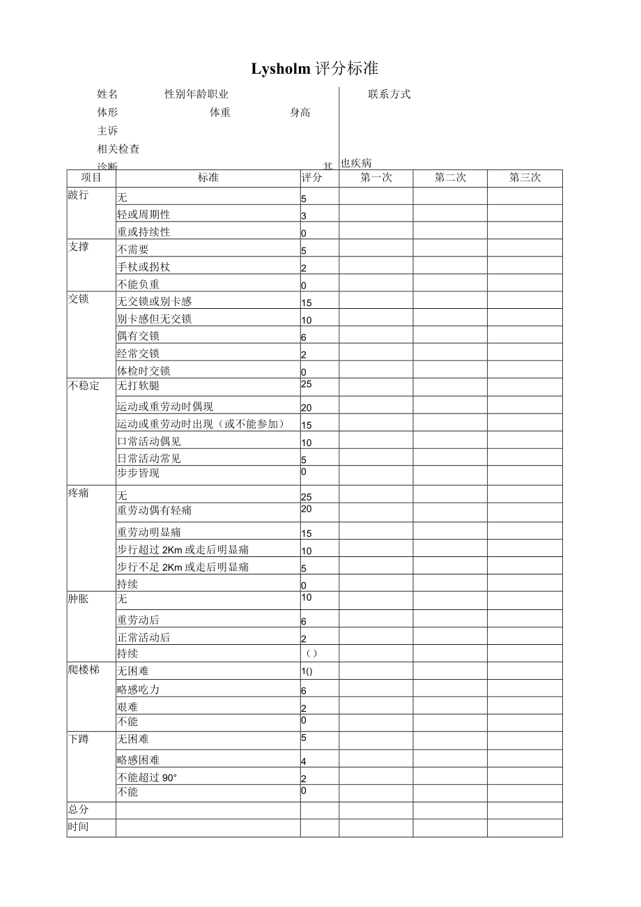 膝关节Lysholm评分标准.docx_第1页