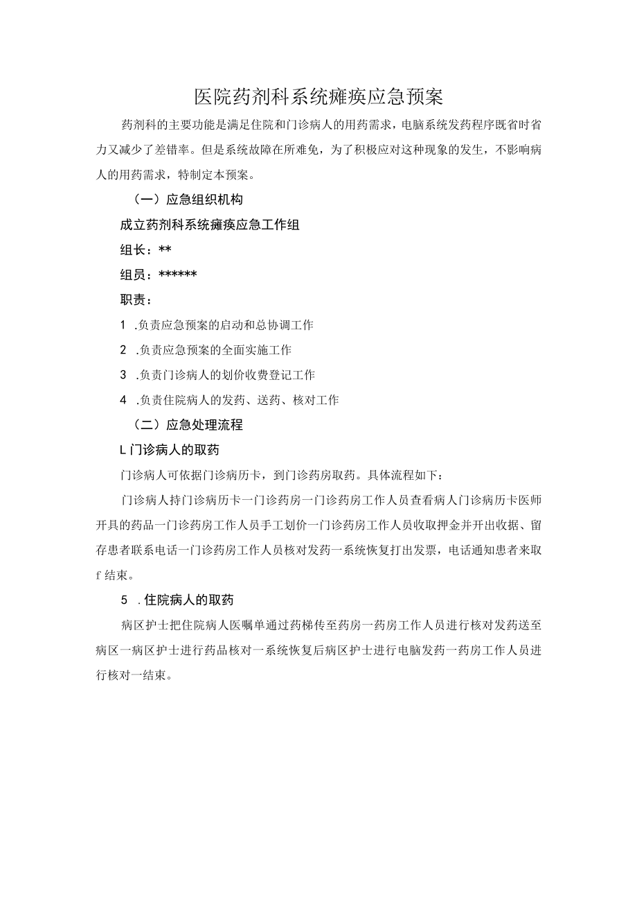 医院药剂科系统瘫痪应急预案.docx_第1页