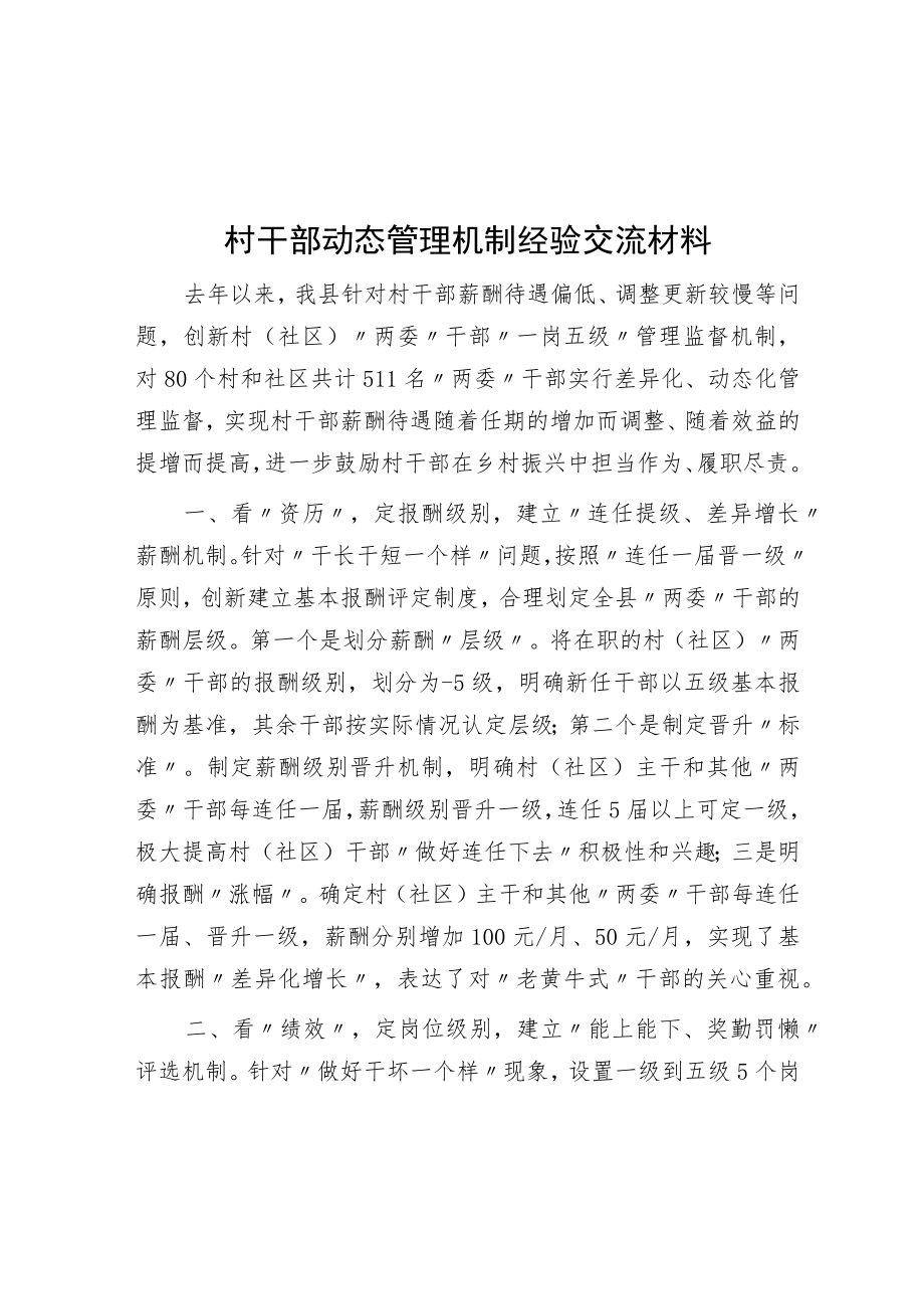 村干部动态管理机制经验交流材料.docx_第1页