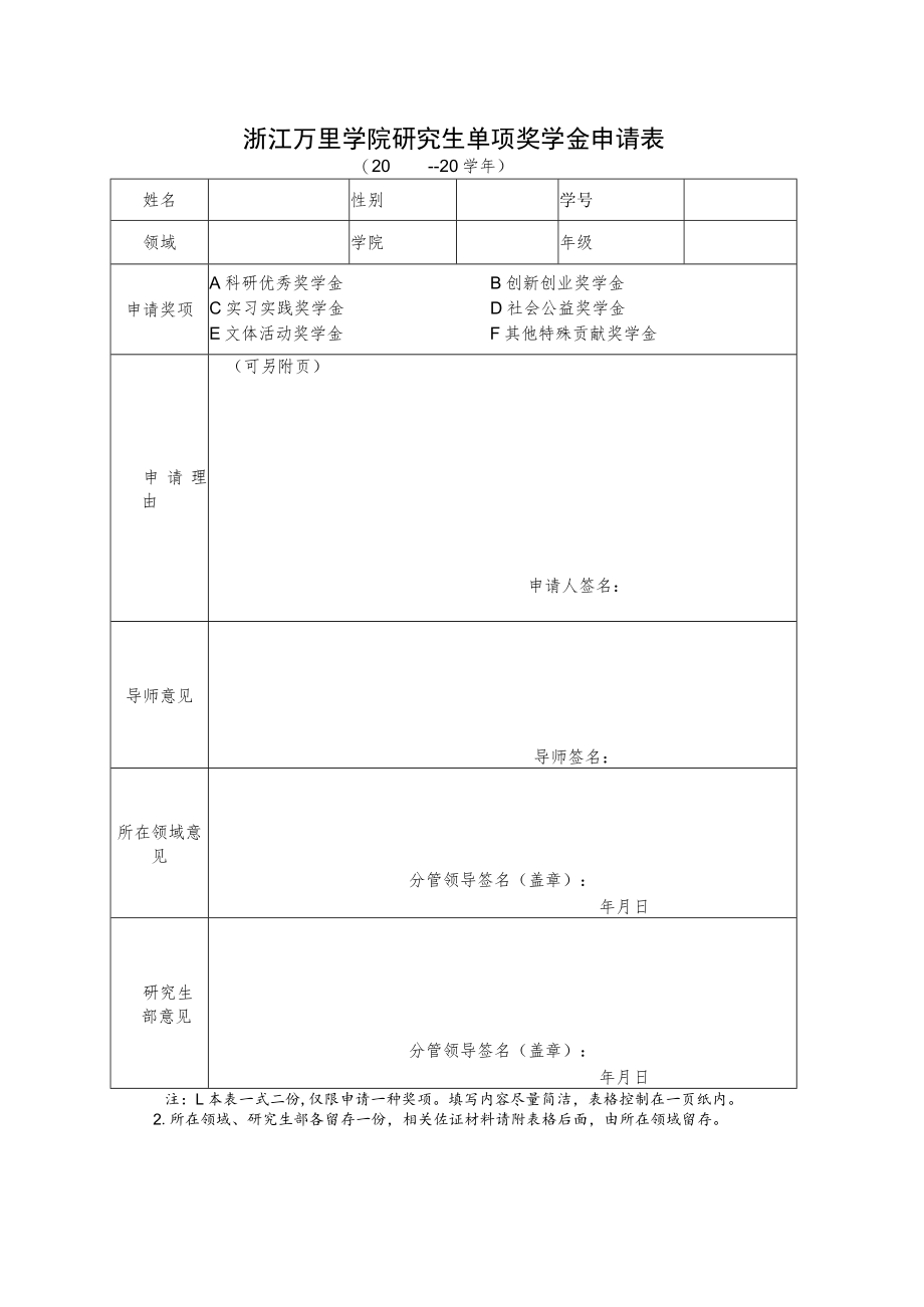 浙江万里学院研究生单项奖学金申请表.docx_第1页