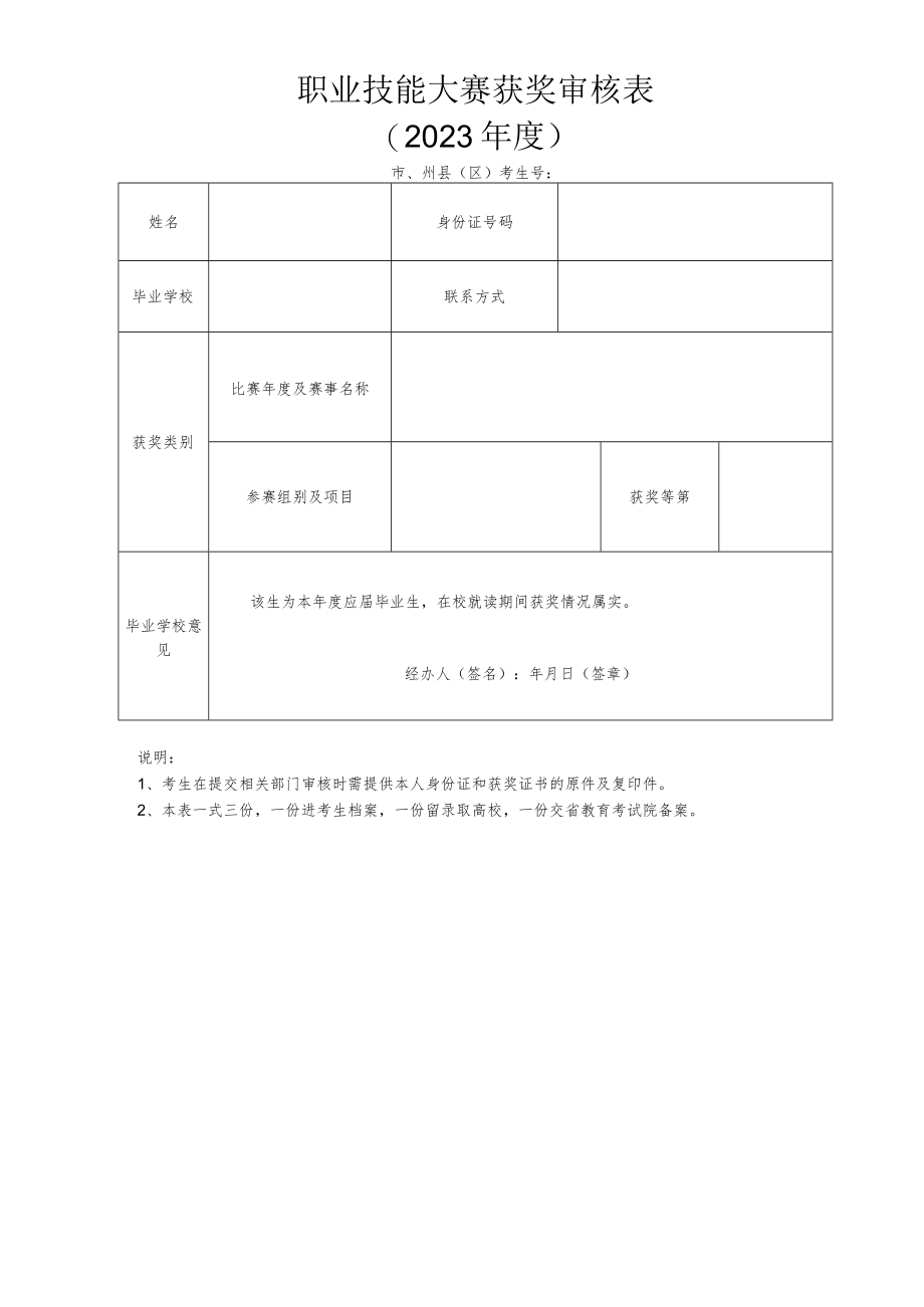 职业技能大赛获奖审核表.docx_第1页