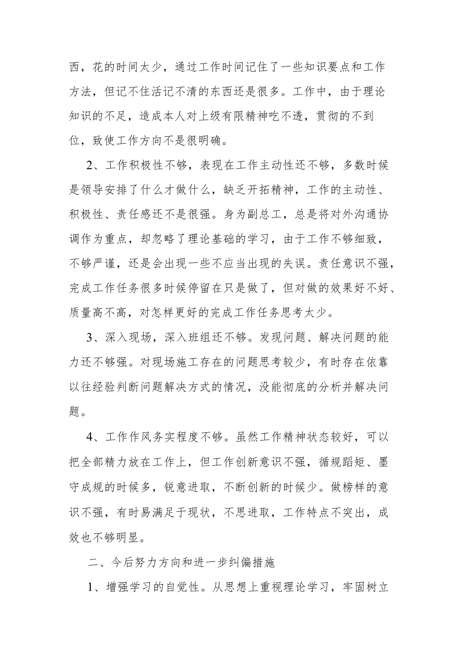 项目副总工程师民主生活会汇报材料.docx_第2页