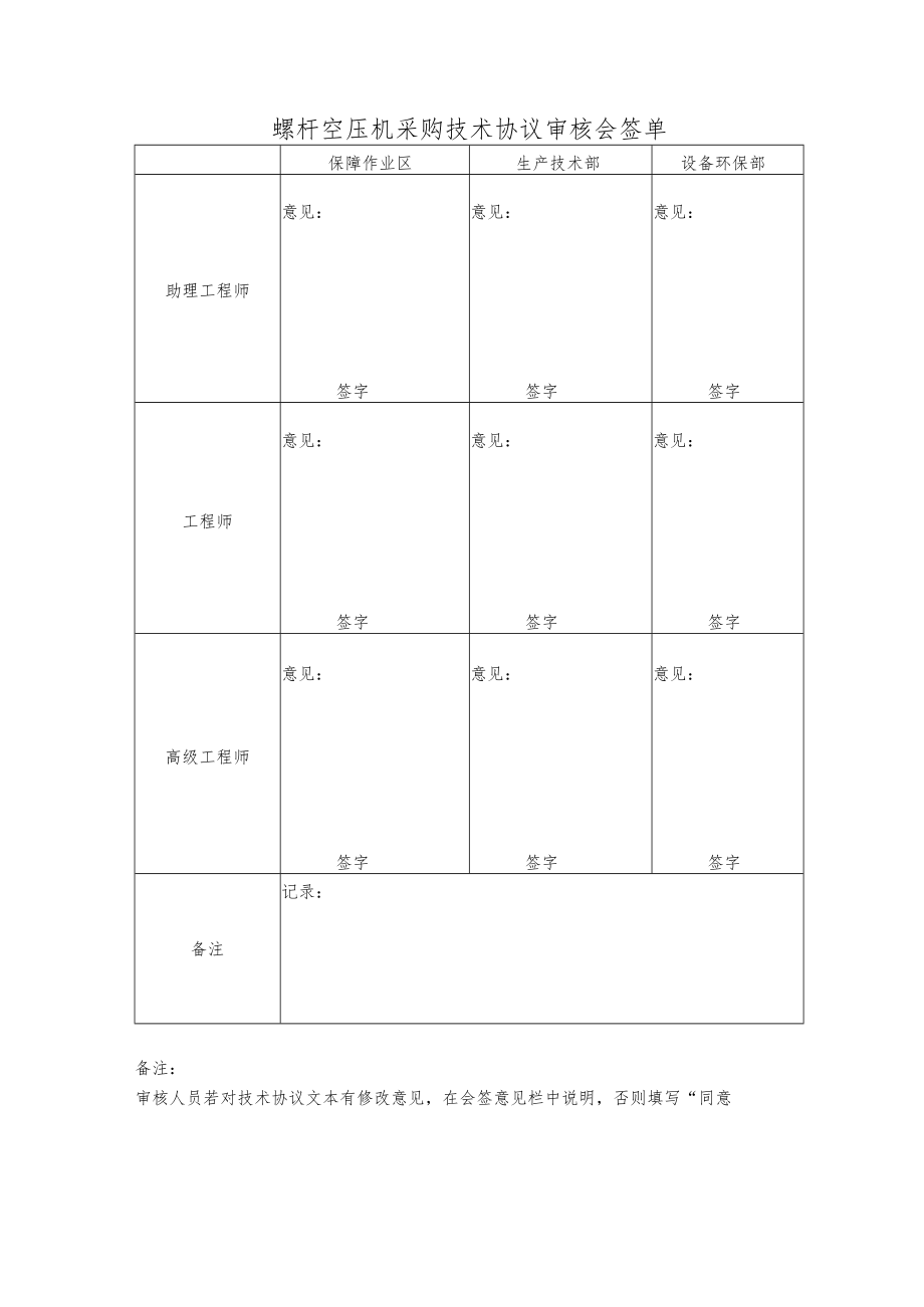 螺杆空压机采购技术协议审核会签单.docx_第1页