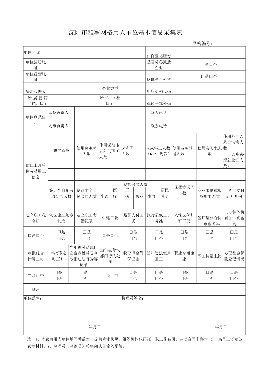 溧阳市监察网格用人单位基本信息采集表.docx_第1页