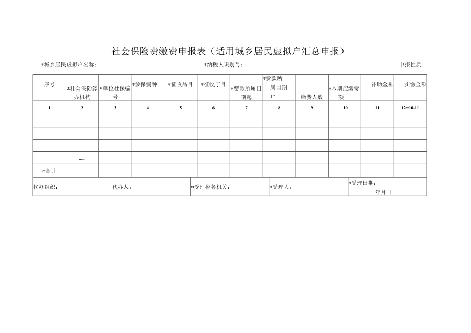 社会保险费缴费申报表+(适用城乡居民虚拟户汇总申报).docx_第1页