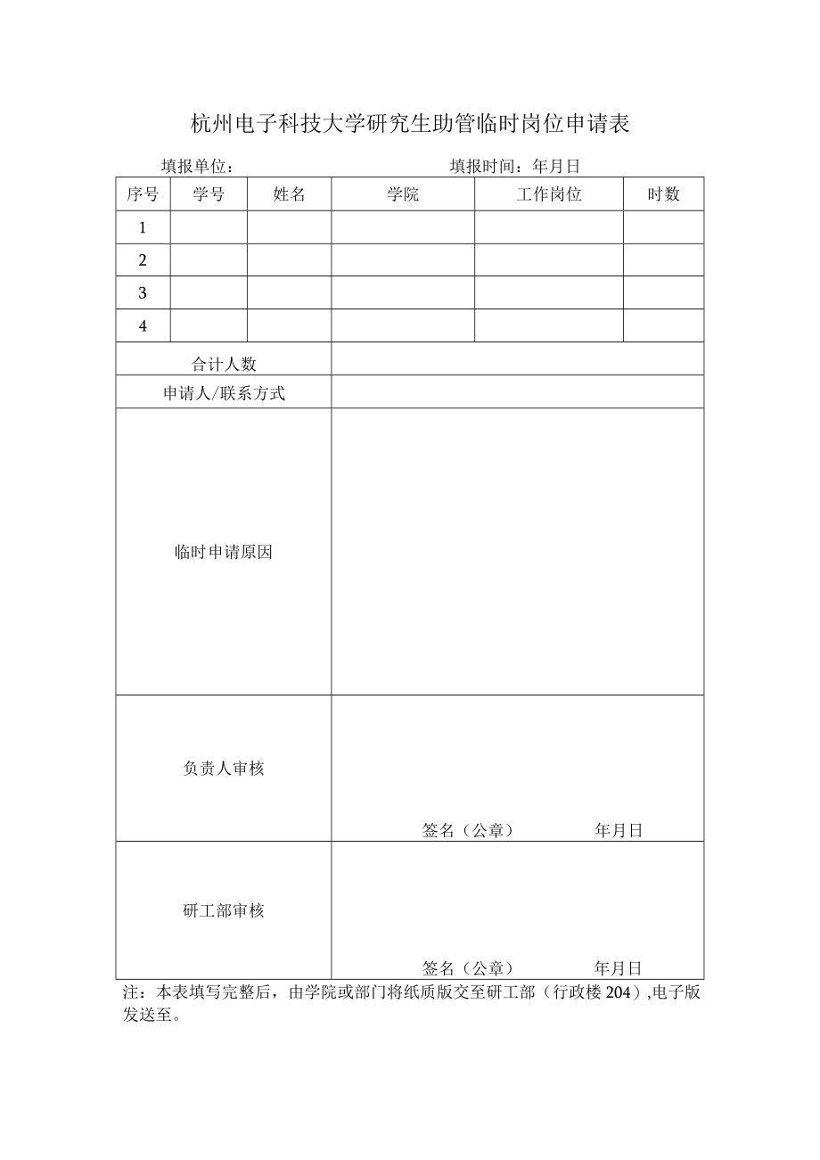 杭州电子科技大学研究生助管临时岗位申请表.docx_第1页