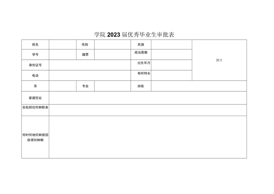 学院2023届优秀毕业生审批表.docx_第1页