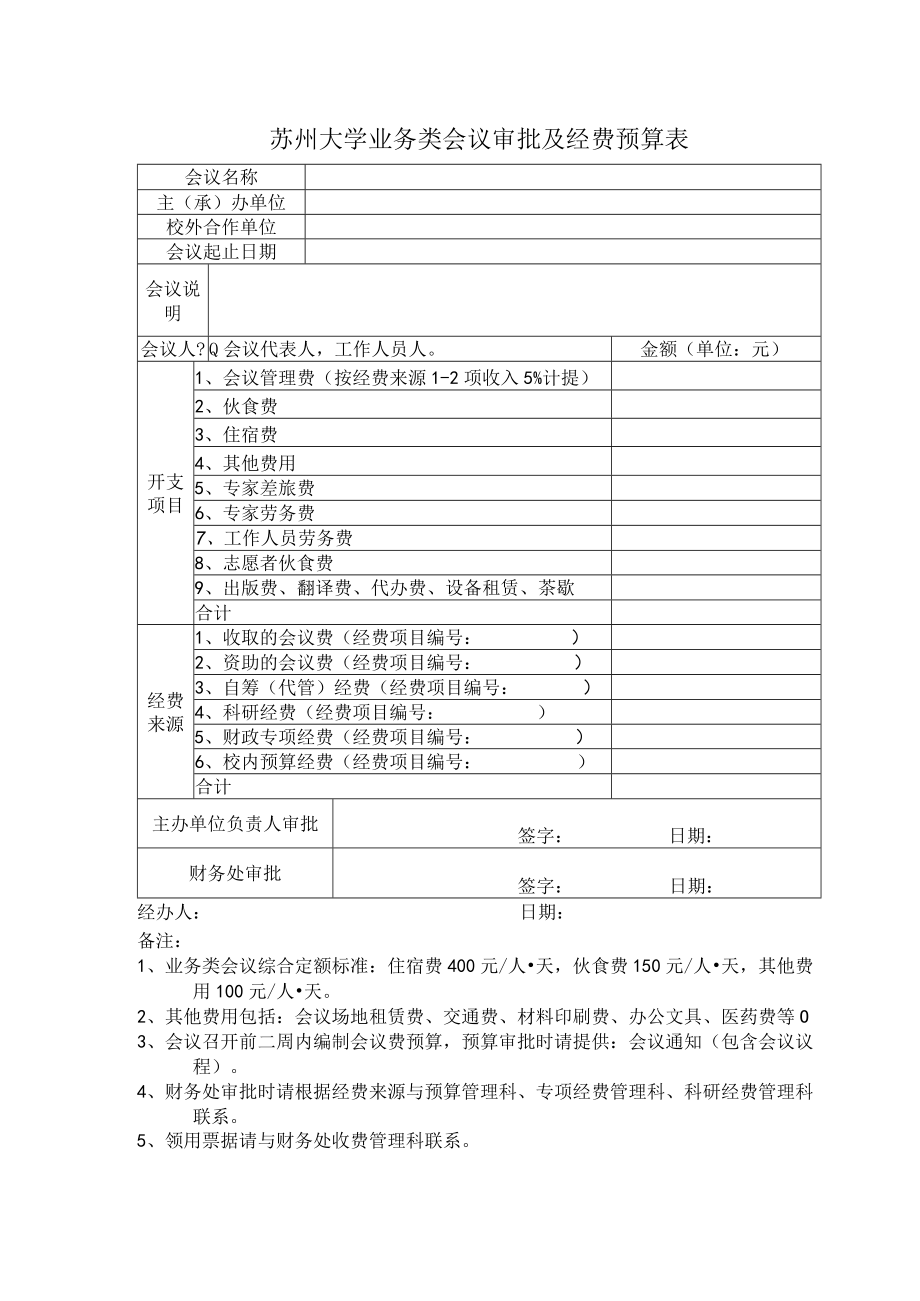 苏州大学业务类会议审批及经费预算表.docx_第1页